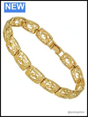 24k Real Gold Plated Dolphin Charm Bracelet 8" Link Chain USA Nautical